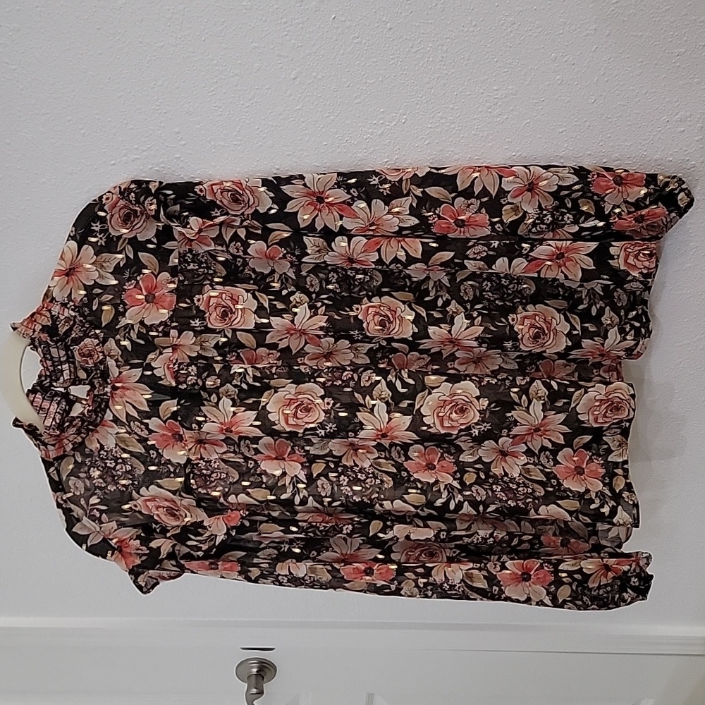 Black Floral High Collar Blouse